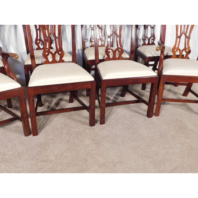 Set of 8 Maitland Smith Mahogany Chinese Chippendale Medallion Dining Chairs For Sale - Image 12 of 16
