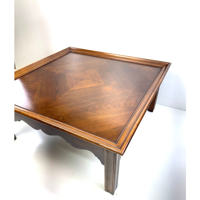 Mid-Century Modern 1960s Lane Walnut Coffee Table With Burl Medallion and Radiating Veneer Top For Sale - Image 3 of 10