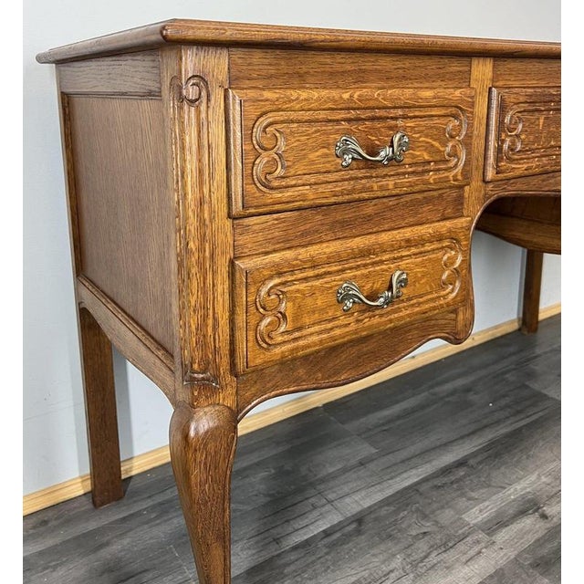 Brown Vintage French Louis XVI Style Carved Oak Desk or Chest For Sale - Image 8 of 14
