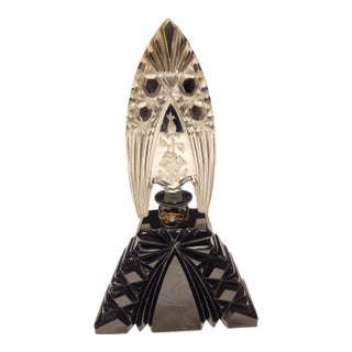 Museum-Grade 1930s Art Deco "Ingrid" Perfume Bottle Jet Black Hyalith Intact Dau For Sale