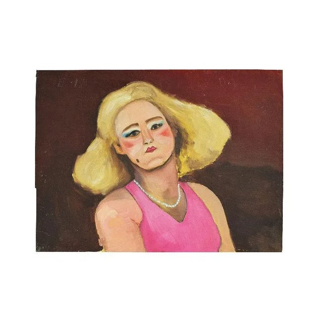 Pink Original Expressionist Portrait Painting of a Woman in Pink - 16" X 12" - Signed For Sale - Image 8 of 8
