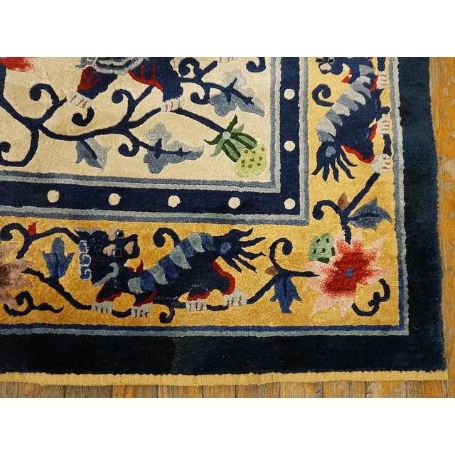 1930s Luxurious Silk Pile Antique Ivory Artistic Chinese Foo Dog Design Rug For Sale - Image 12 of 18