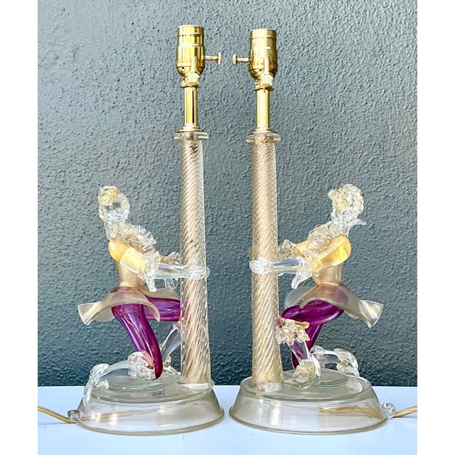 Gold Vintage Italian Barovier and Toso Murano Glass Figurative Lamps For Sale - Image 8 of 12