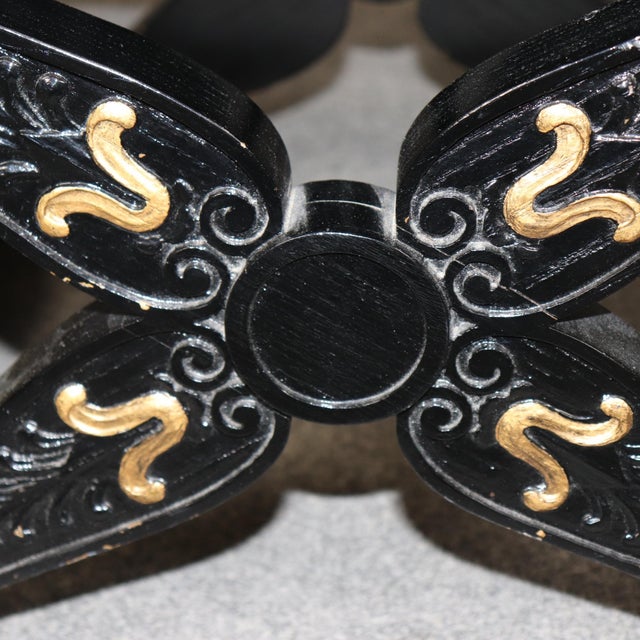 Pair of 1980s Ebonized and Gilded Baker Carved French Louis XV Style X Form Stools For Sale - Image 11 of 12