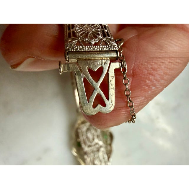 1920s Art Deco Platinum & 14k Gold Estate Emerald & Diamond Bracelet For Sale - Image 12 of 18