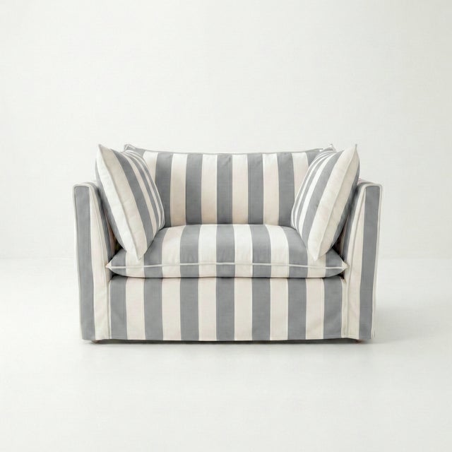 Not Yet Made - Made To Order Sophie Conran Coco Loveseat - Garden Grey Stripes with Knife Edge Cushion For Sale - Image 5 of 5