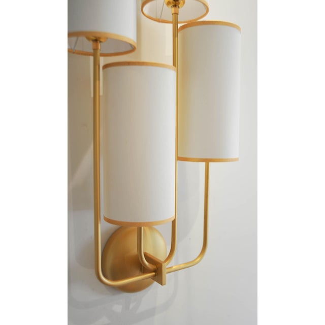 Elevation 4 Wall Sconces in Patinated Gold Metal and White Shades by Aymeric Lefort, Set of 2 For Sale - Image 14 of 18