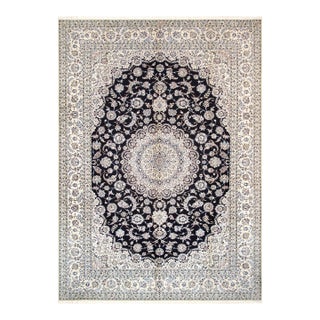 Persian Nain Silk & Wool Navy Area Rug- 8' 7" X 12' 1" For Sale
