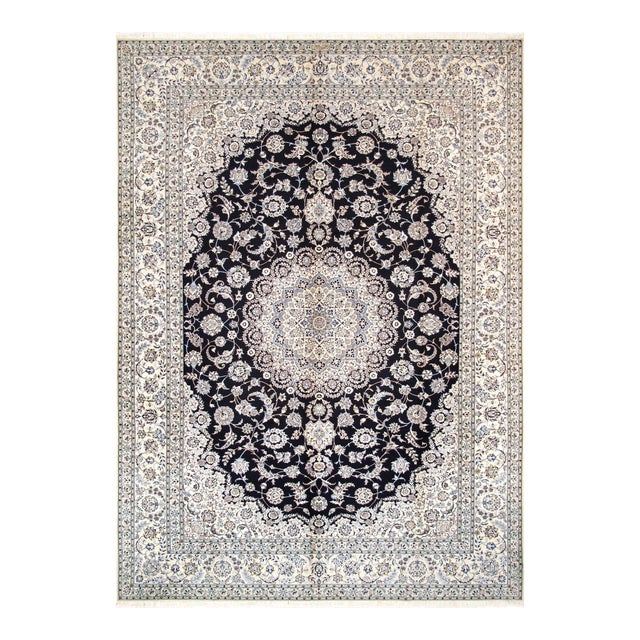 Persian Nain Silk & Wool Navy Area Rug- 8' 7" X 12' 1" For Sale