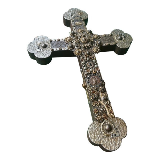 1970s Large Brass and Other Metal Cross For Sale