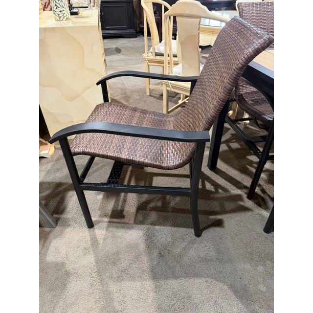 Metal Woodgrain Tile Top Patio Table Dining Set - Six Chairs For Sale - Image 7 of 7