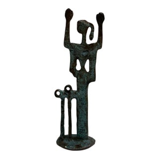 Vintage Modernist Bronze Female Figure With Raised Arms Sculpture For Sale