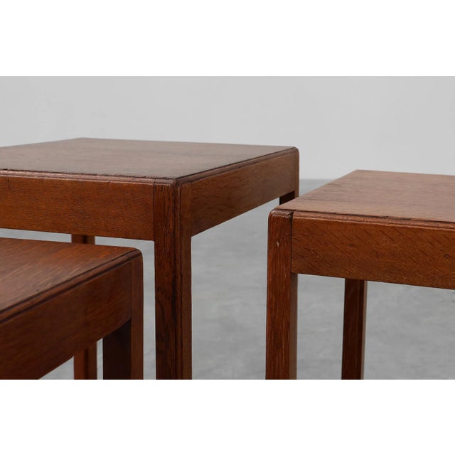 France / 1925 / 3 Stacking Tables / oak wood / Art Deco Art Deco mimiset consisting of three square oak wood side tables....