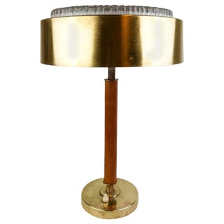 Swedish Mid-Century Table Lamp in Brass, Crystal and Wood from Boréns For Sale