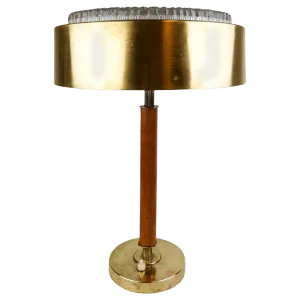 Swedish Mid-Century Table Lamp in Brass, Crystal and Wood from Boréns