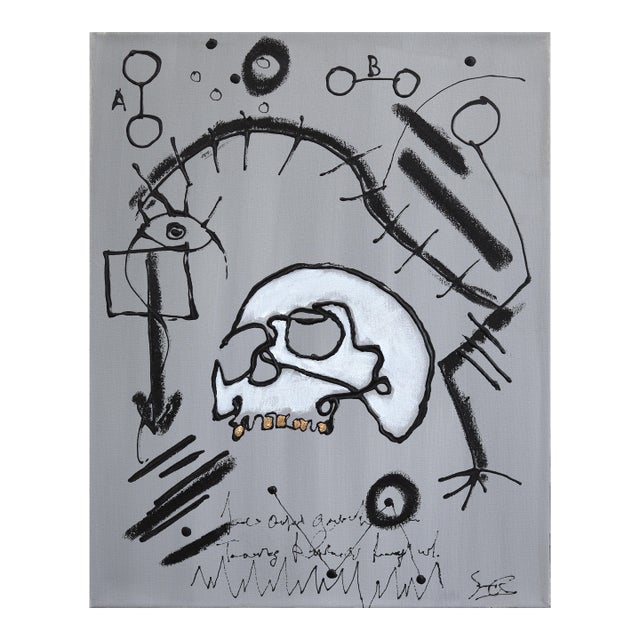 The Mechanics of Man - Abstract Figurative Mixed Media Skull Artwork on Canvas by Soren Grau For Sale