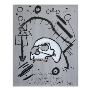 The Mechanics of Man - Abstract Figurative Mixed Media Skull Artwork on Canvas by Soren Grau