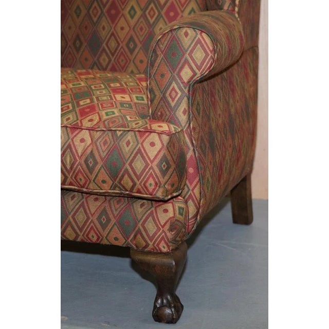 Vintage Wingback Armchair with Claw & Ball Feet and Kilim Style Upholstery For Sale - Image 10 of 18