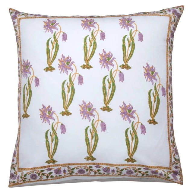 Florence-Gina Lilac & Green Reversible Euro Sham For Sale - Image 6 of 6