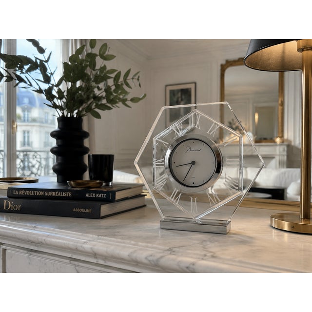 Stunning Baccarat Harcourt Abysse table clock. The protective film on the clock face is still in place. Attractive size...