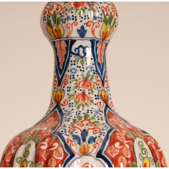 Delft Vases Polychrome Knob Vases Vintage Delftware Ceramic a Pair For Sale - Image 9 of 13