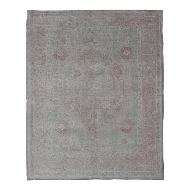 Vintage Oushak Rug With Pastel Colors in Tan, Green, Butter Yellow, and Pink For Sale