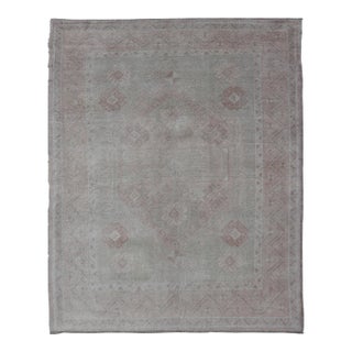 Vintage Oushak Rug With Pastel Colors in Tan, Green, Butter Yellow, and Pink 4'6 X 6'0 For Sale