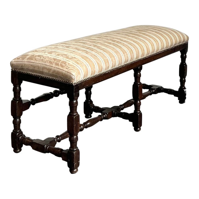 Vintage Spanish Turned Wood Bench For Sale