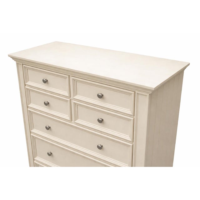 Late 20th Century Tall Cream-Painted Paneled Dresser With Eight Drawers and Turned Feet For Sale In Los Angeles - Image 6 of 7