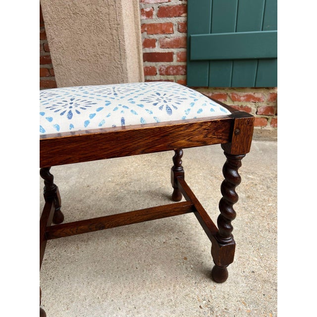 Antique English Oak Barley Twist Stool Bench Jacobean Revival Upholstered C1910 For Sale - Image 18 of 18