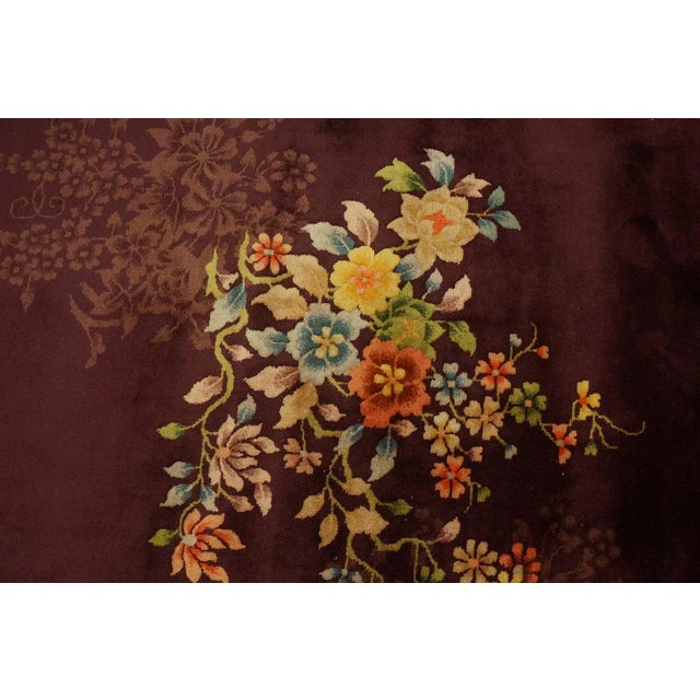 1920s Red Wine Floral Antique Chinese Art Deco Rug 8'8" X 11'4" Knotted Pile Wool Carpet For Sale - Image 10 of 12