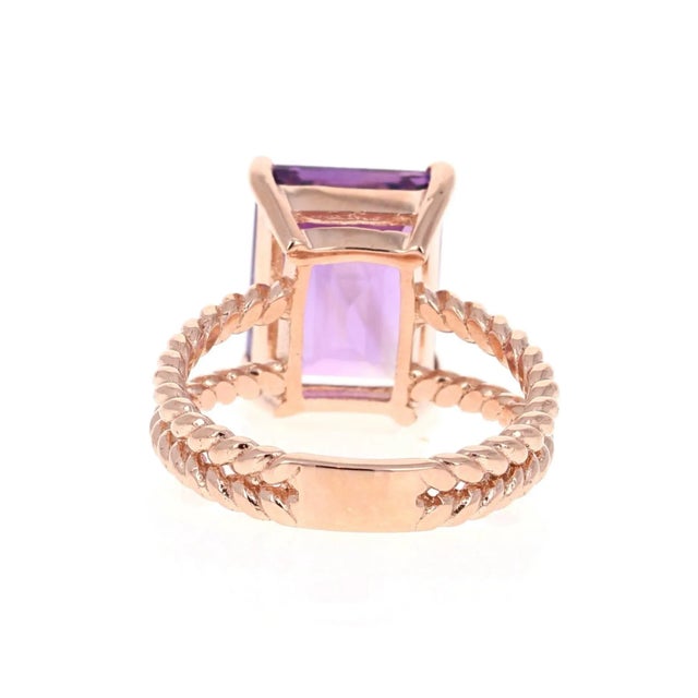 2020s 5.51 Carat Emerald Cut Amethyst Rose Gold Solitaire Ring, Size 7 For Sale - Image 5 of 6