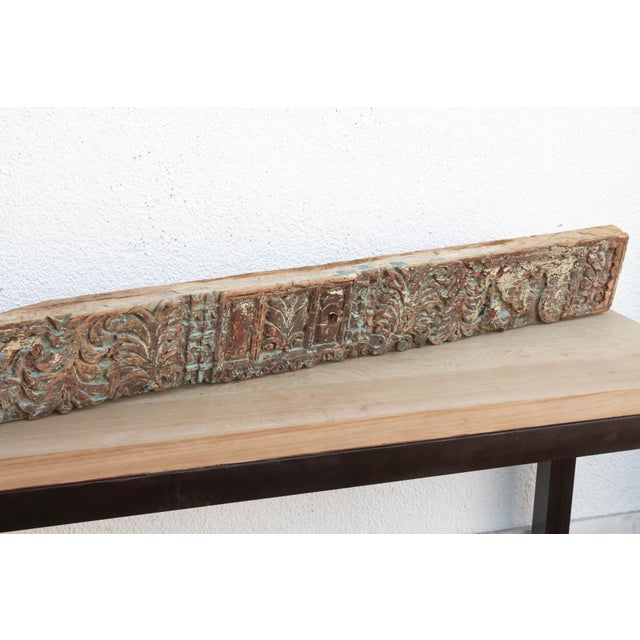 Weathered Teal 19th Century Carved Lintel For Sale In Los Angeles - Image 6 of 7