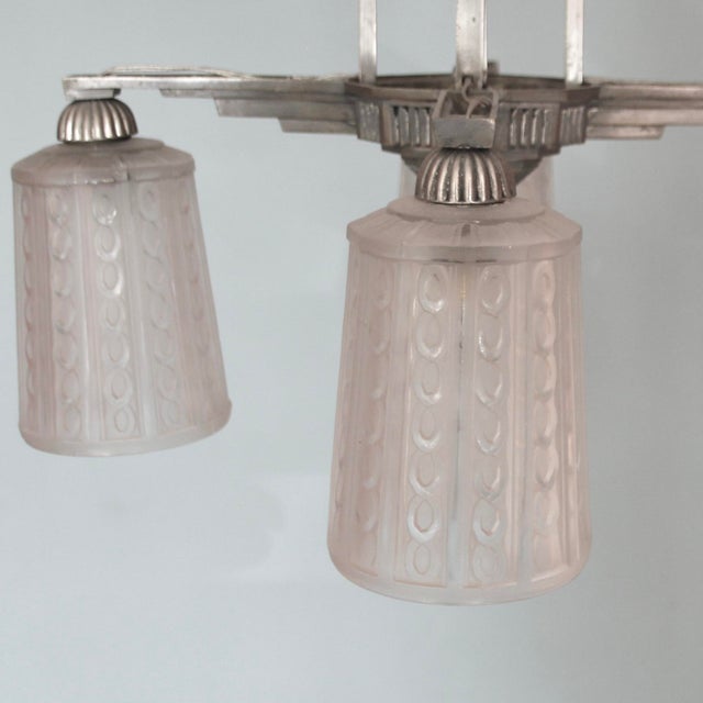 French Nickeled 4-Arm Chandelier by Hettier Vincent, 1920s For Sale - Image 3 of 7