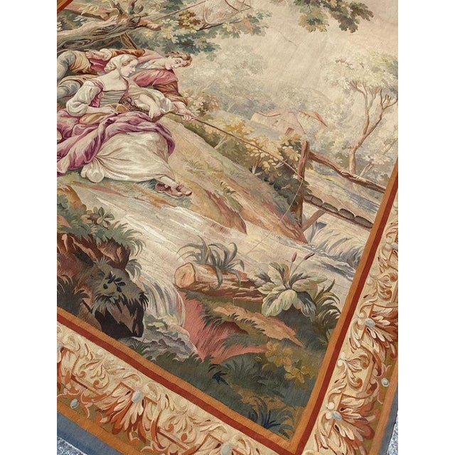 Antique French Aubusson Lovers Who Fish Tapestry, 1890s For Sale - Image 4 of 18