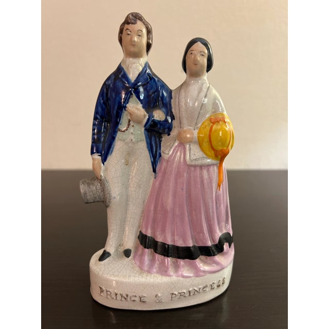 Antique English Staffordshire Prince and Princess Figure Circa 1860's For Sale - Image 9 of 9