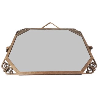 Art Deco Rectangular Mirror in Beaten Iron, 1930s For Sale