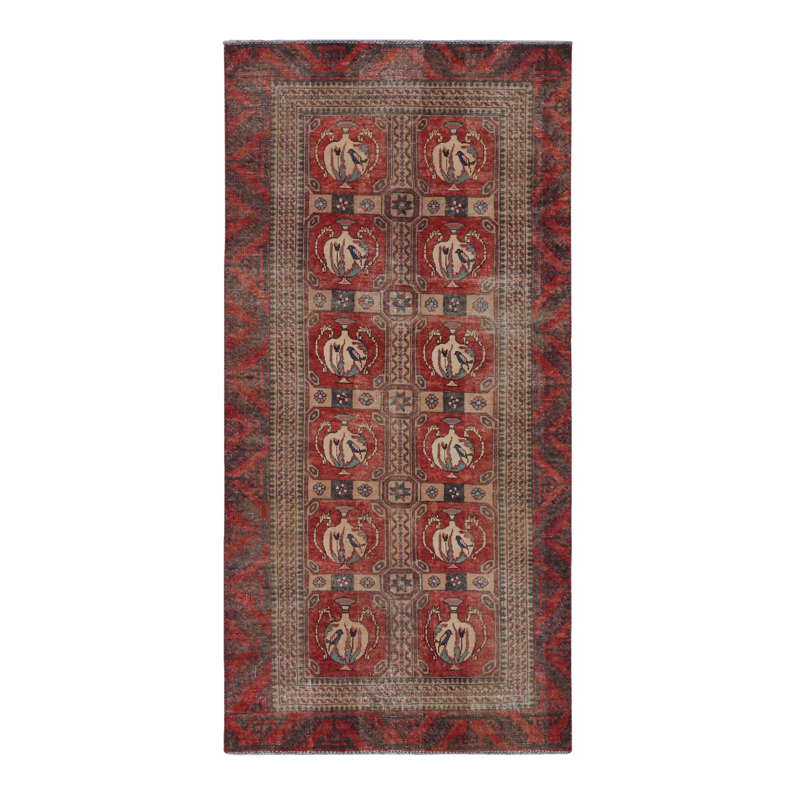 Vintage Persian Shiraz Runner Rug in Red, Beige and Blue Pictorial ...