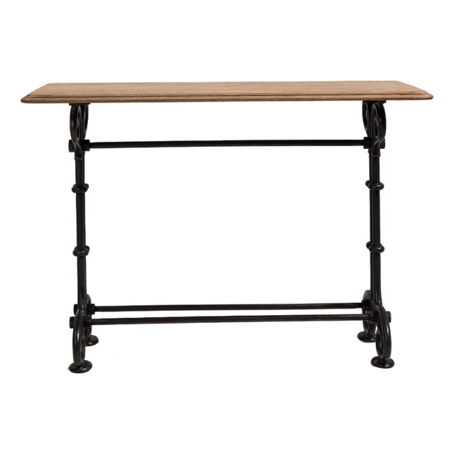 Cast Iron Bistro Table with Wood Top, Antique, France, Early 20th Century For Sale