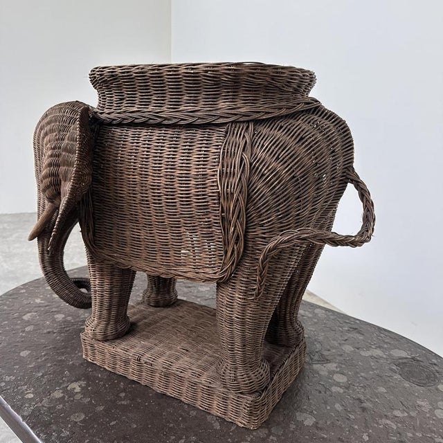 Large Vintage Bohemian Wicker Elephant Plant Stand For Sale - Image 5 of 8