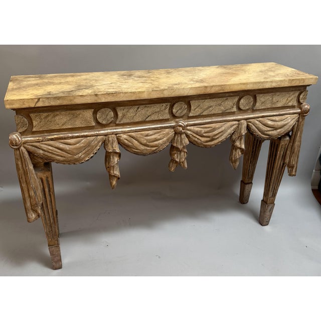 Early 20th Century Neoclassical Carved and Painted Italian Console Table For Sale - Image 4 of 12