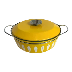 1950s Yellow Catherineholm Lotus Enamelware Braising Pan With Lid, Chicken Fryer, Dutch Oven