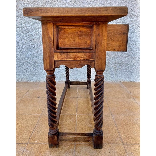 Spanish Castilian Console Table with Two Carved Drawers and Turned Legs, 1890s For Sale - Image 10 of 15