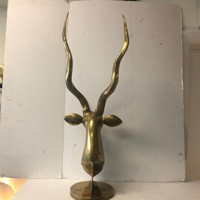 Brass Hollywood Regency Brass Gazelle Head Statue For Sale - Image 8 of 13