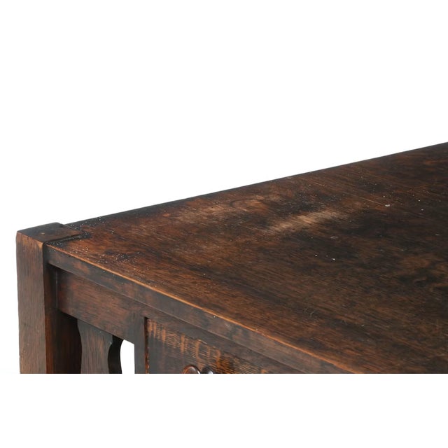 Late 19th Century Antique Arts and Crafts Single Drawer Oak Desk For Sale - Image 5 of 11