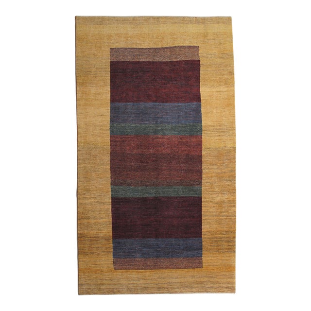 1980s Hand-Knotted Persian Gabbeh Rug Minimalist Striped Field 4'10" X 8'7" For Sale