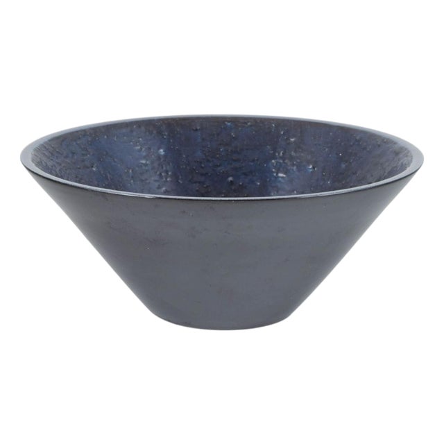 Conical Stoneware Bowl with Dark Blue Glaze by Ingrid Atterberg for Upsala-Ekeby, 1960s For Sale