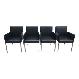 Jason 1410 Armchair Set in Black Leather by Walter Knoll, Set of 4 For Sale