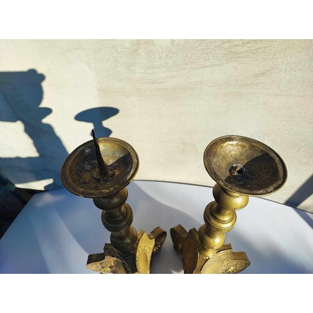 Art Nouveau Brass Candleholders, 1890s, Set of 2 For Sale - Image 5 of 9