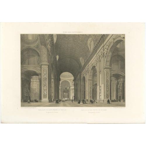 After Bayot, Interior of St. Peter's Basilica, Vatican, Rome, 1869, Lithograph For Sale - Image 3 of 10